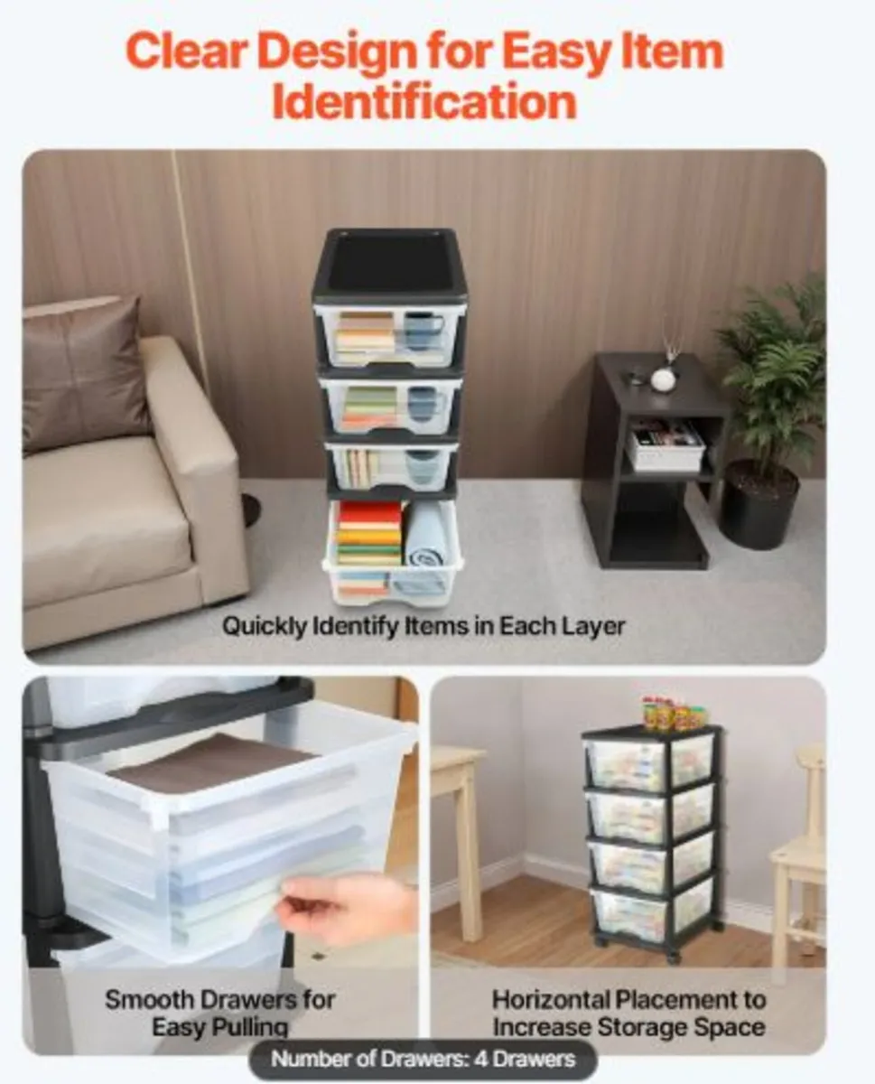 Plastic Storage Drawers Cart, 4 Drawers Storage - Image 4