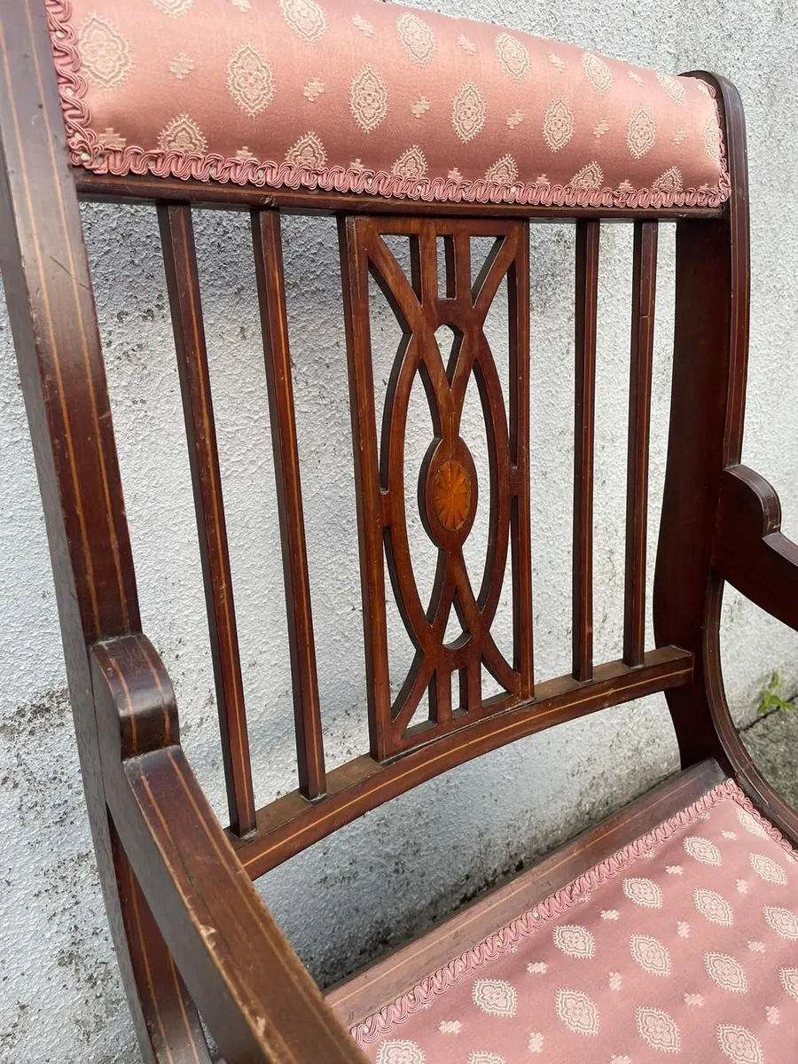 Antique Edwardian Inlaid Mahogany Carver Armchair - Image 3