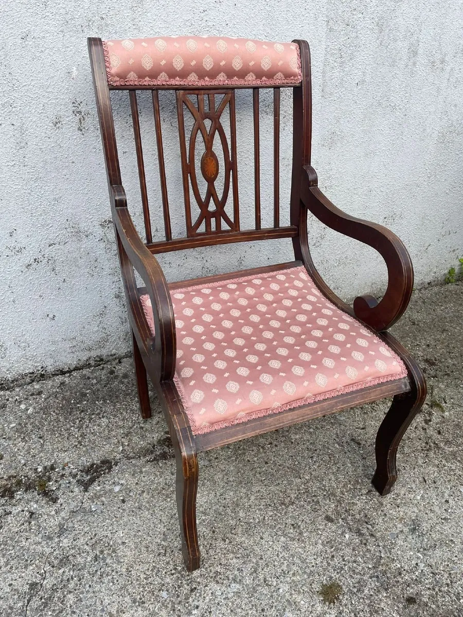 Antique Edwardian Inlaid Mahogany Carver Armchair - Image 1