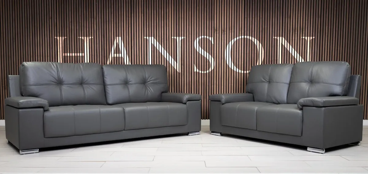 Hanson Leather Fullback Cushions Sofa Set - Image 2