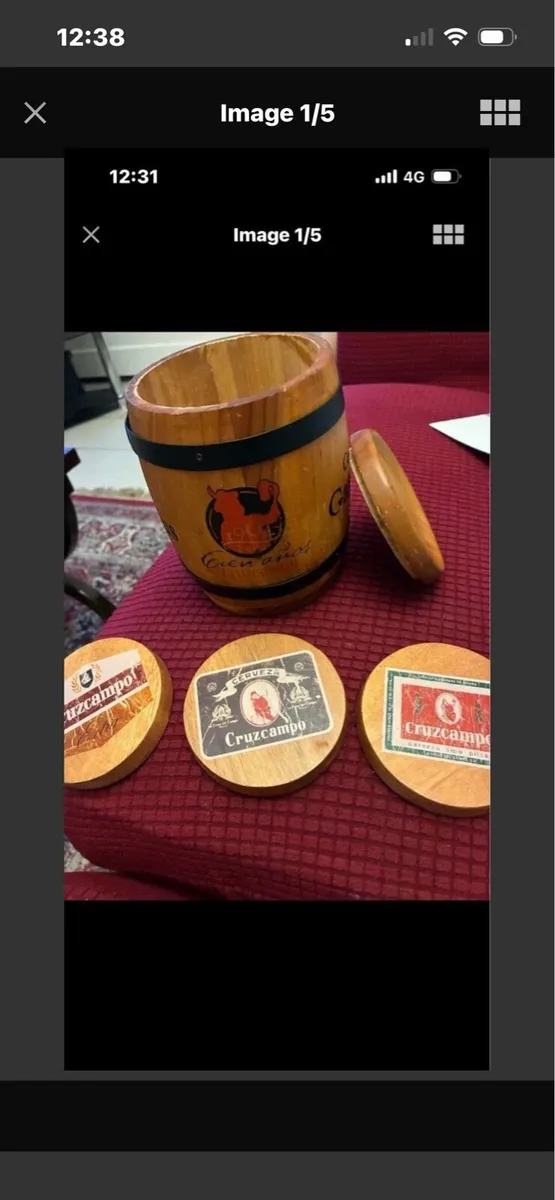 Vintage Cruzcampo Timber Coaster Barrel Set - Image 1