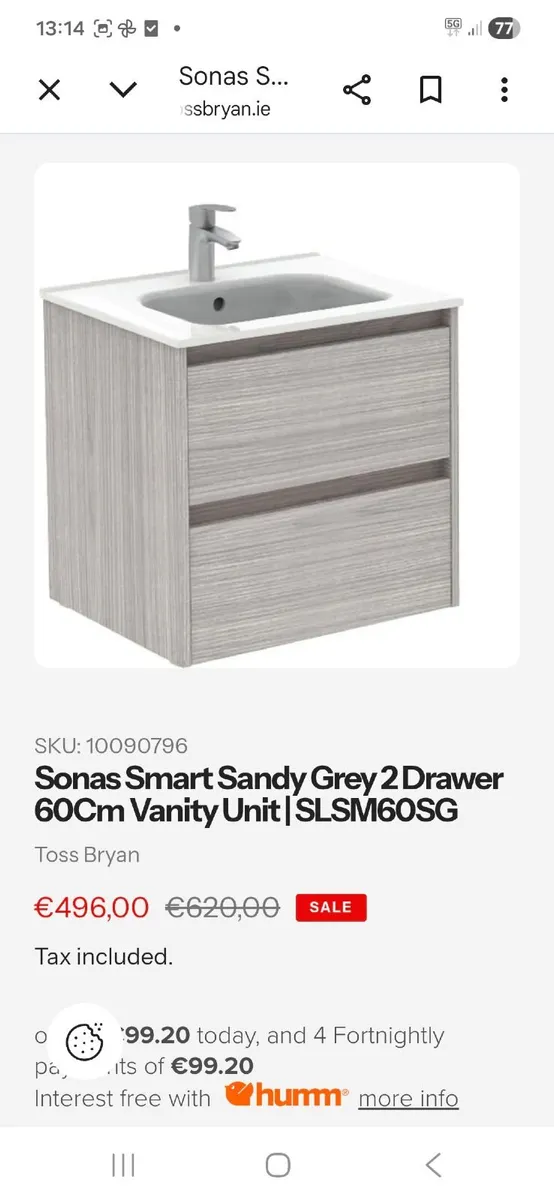 Bathroom cabinet - 2 drawer,  wall hung, light gre - Image 1