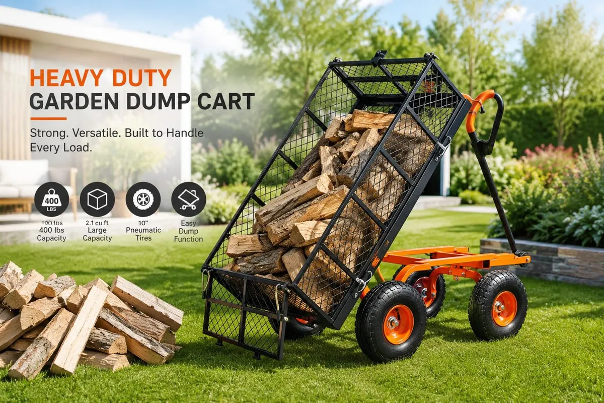 Heavy Duty 400 lb Garden Dump Cart – 4 Wheel Utili - Image 1