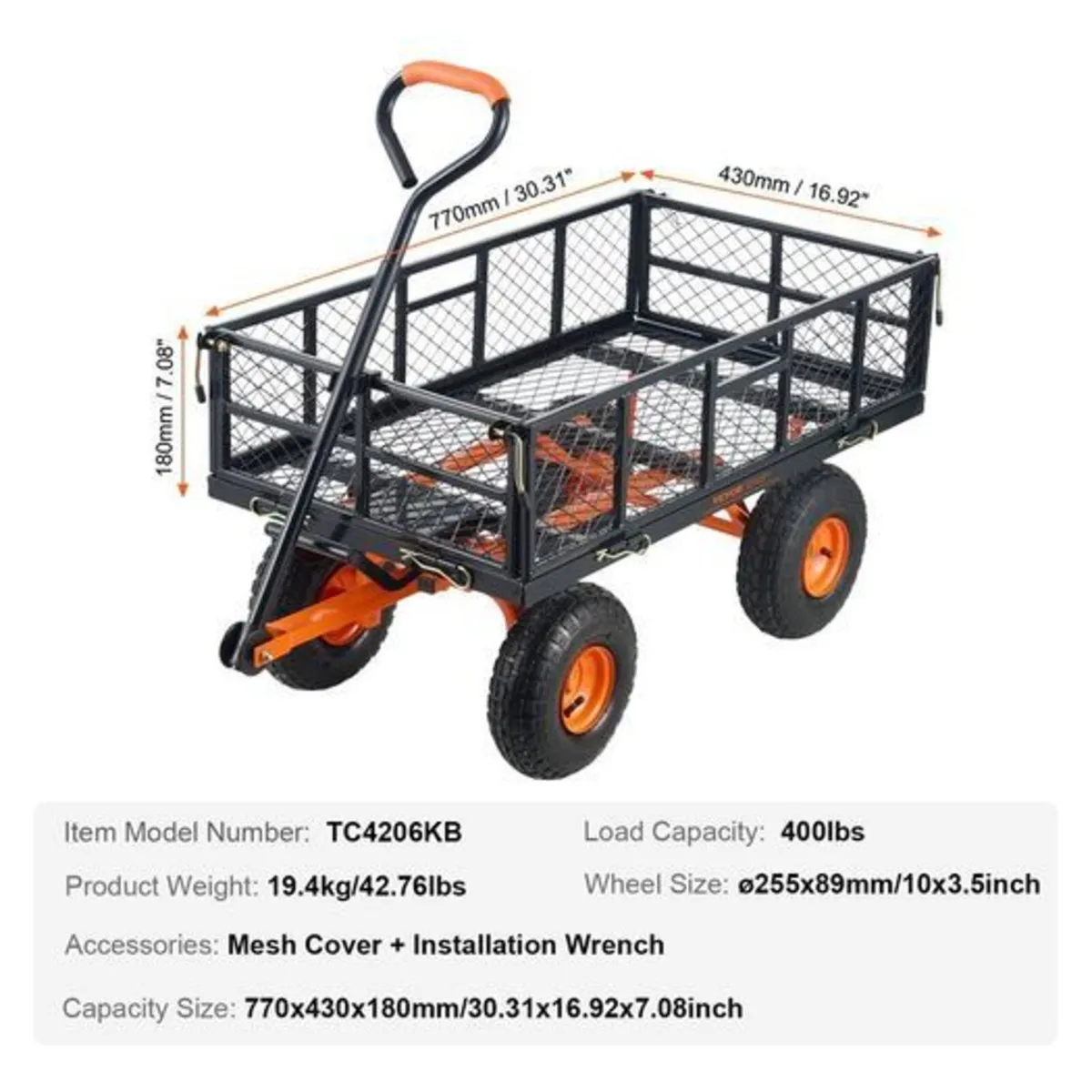 Heavy Duty 400 lb Garden Dump Cart – 4 Wheel Utili - Image 3