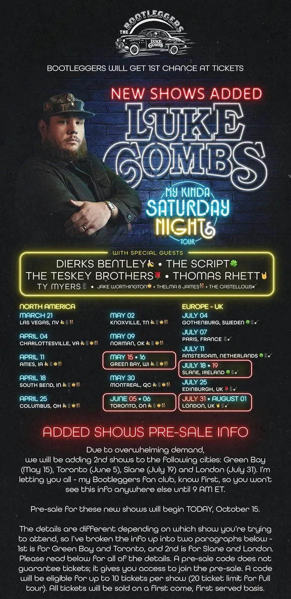 The Script Luke Combs Slane tkts Sun19th July - Image 1