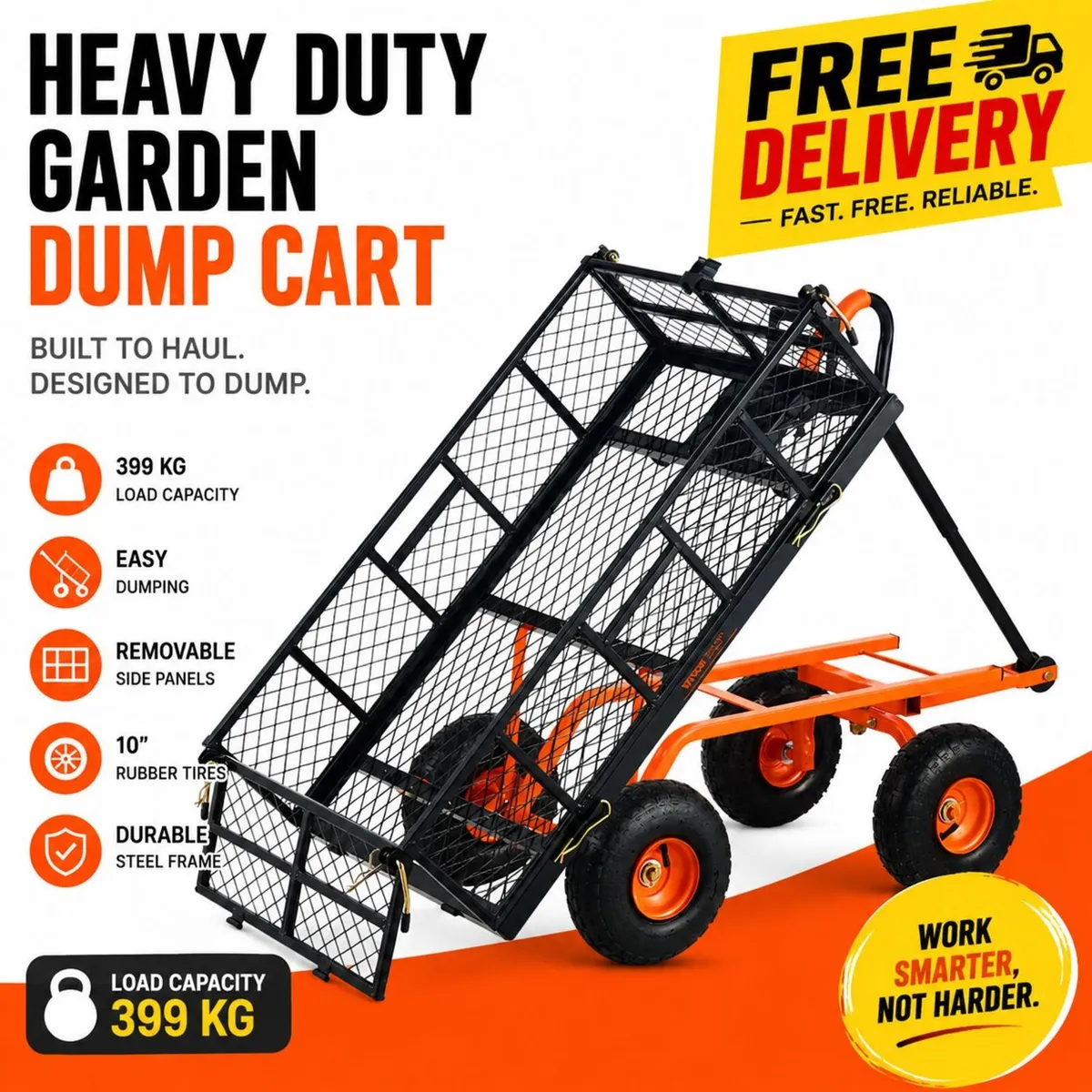 Heavy Duty Garden Dump Cart 399kg (880 lb) with Du - Image 1