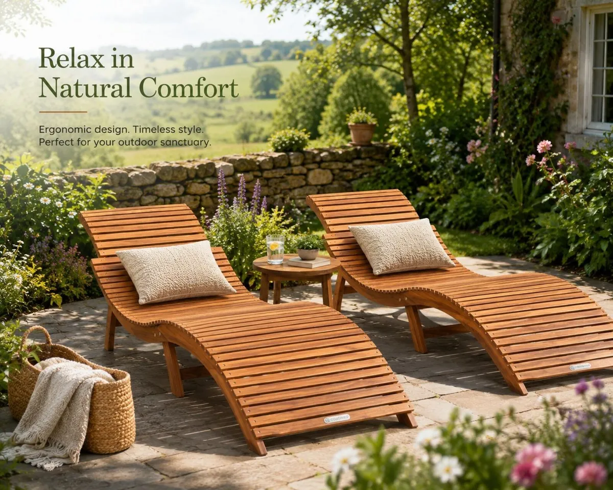 Set of 2 Foldable Wooden Sun Loungers FSC Acacia G - Image 1