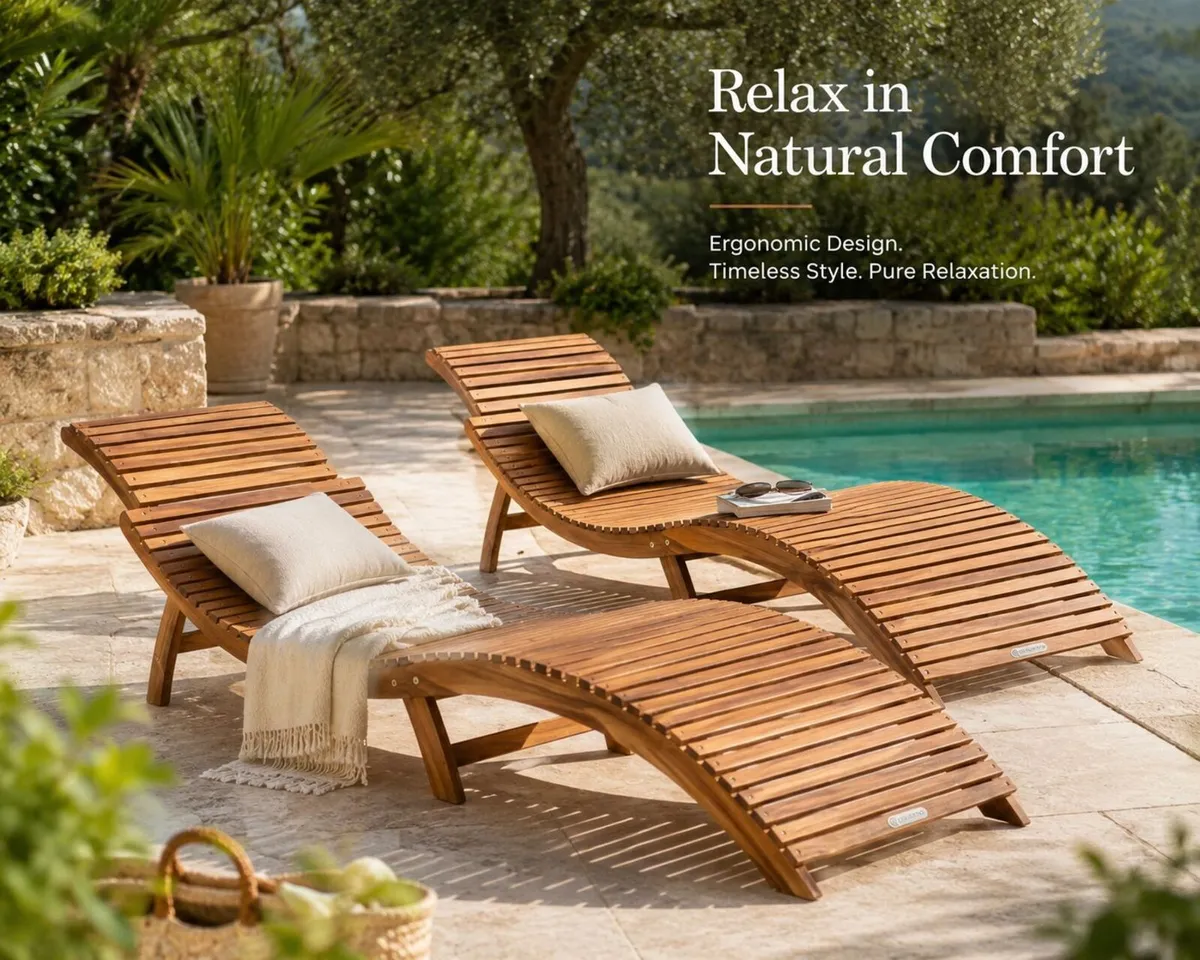 Set of 2 Foldable Wooden Sun Loungers FSC Acacia G - Image 2