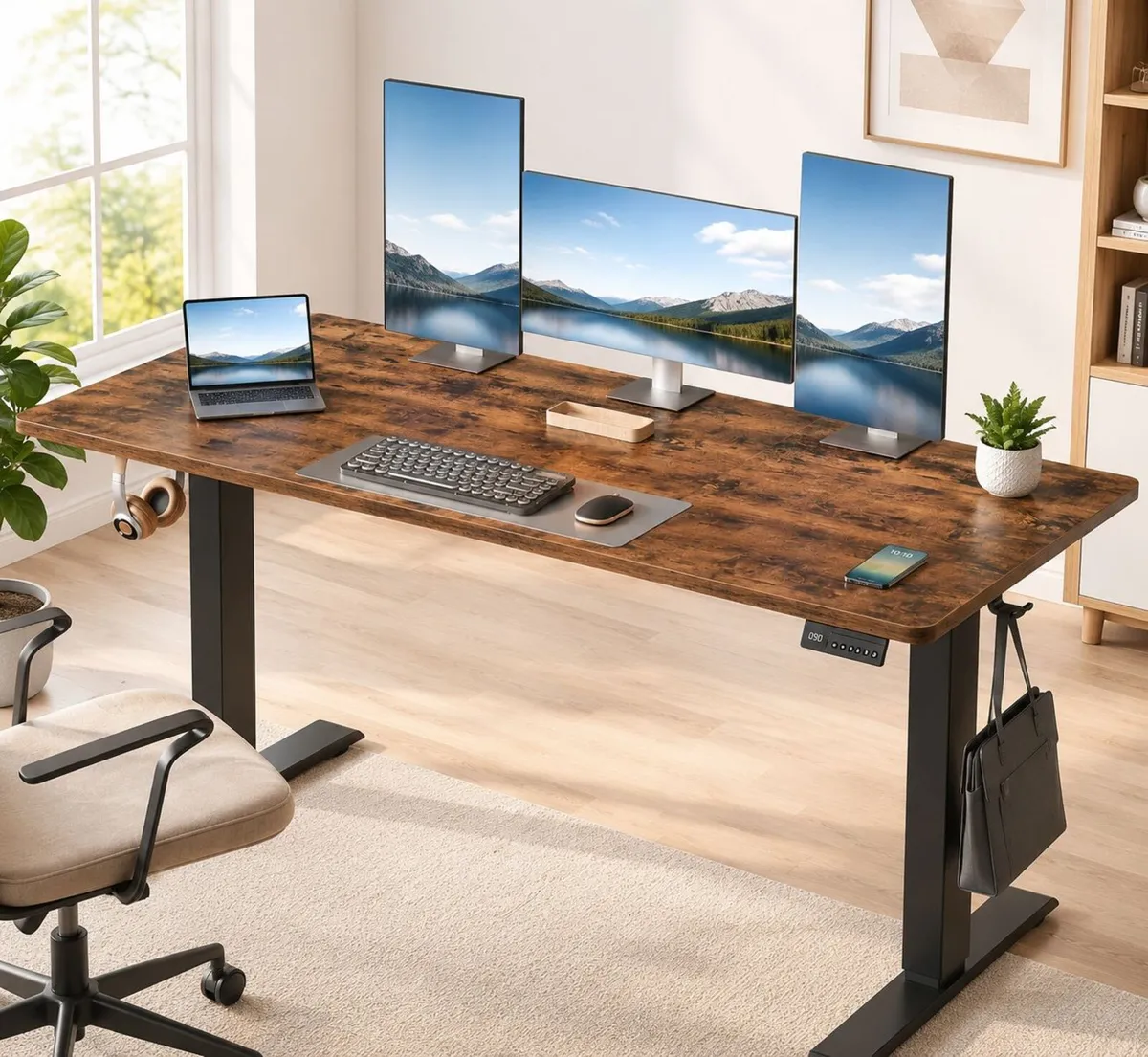 Large Electric Desk 140cm Vintage Brown or White - Image 1