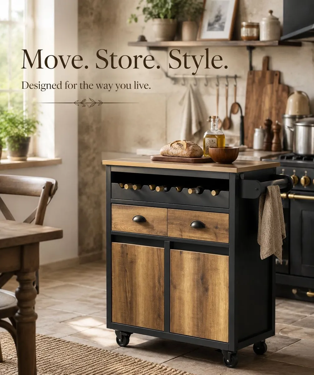 Vintage Brown Kitchen Island Trolley on Wheels wit - Image 1