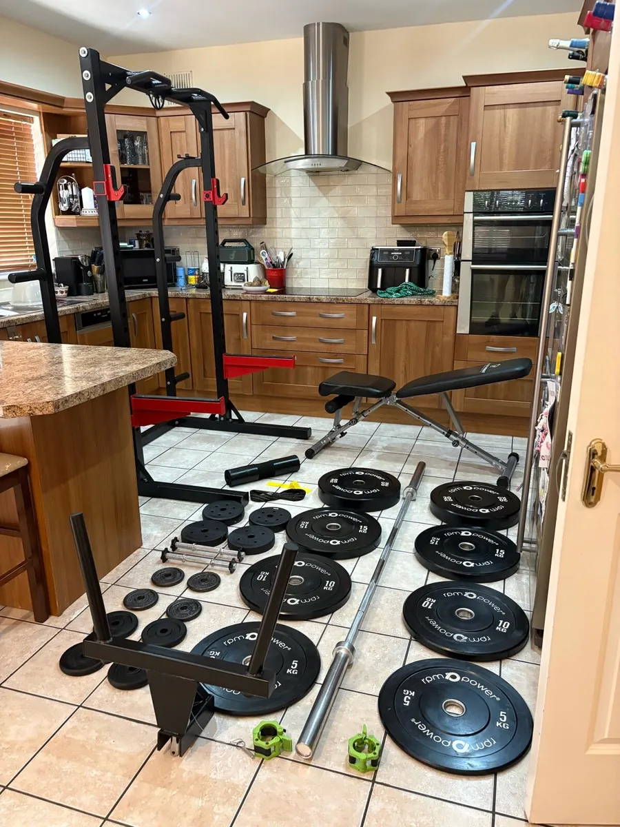 SERIOUS GYM SET, HEAVY SQUAT RACK + ALL IN PHOTOS! - Image 1