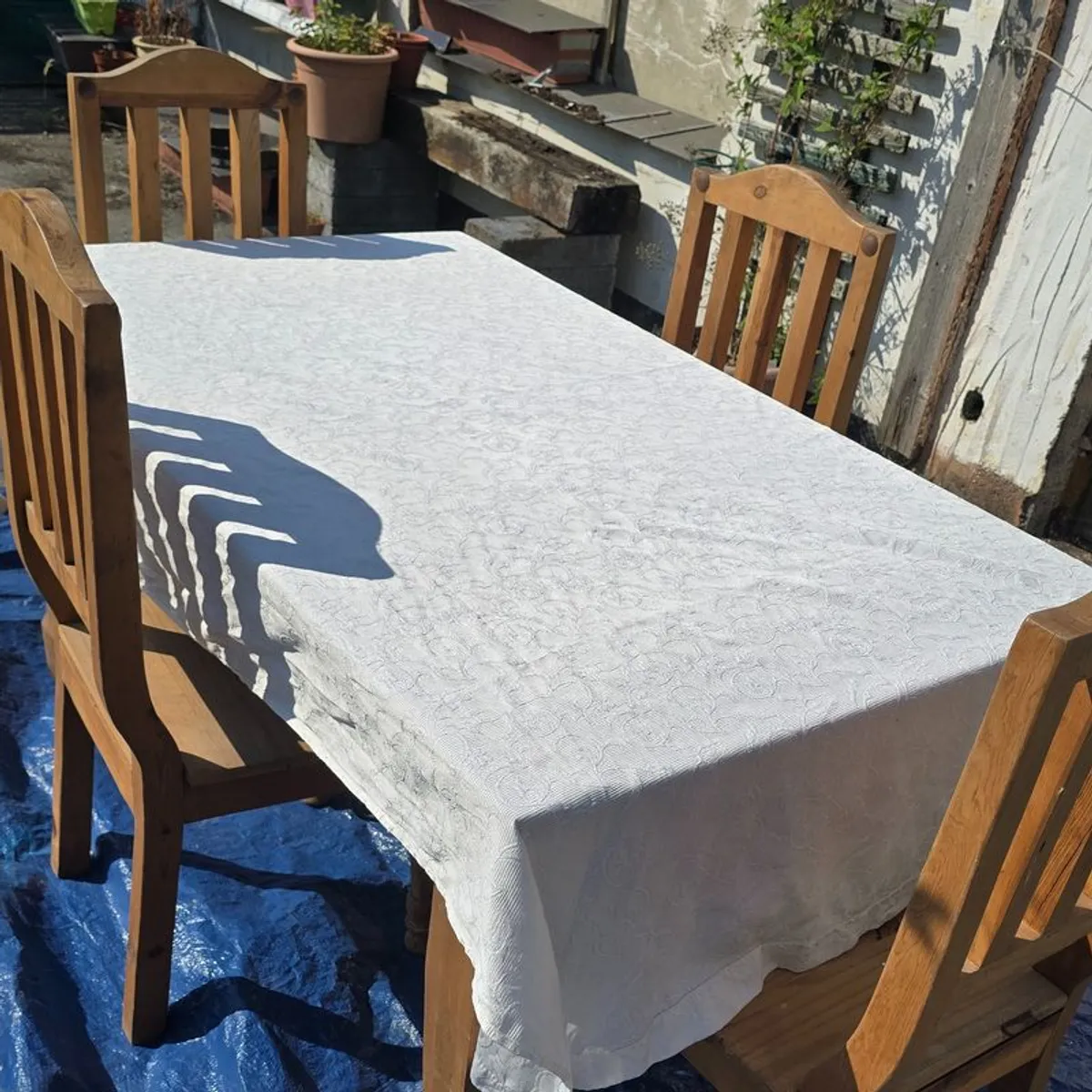 Solid Wooden Kitchen Table plus 4 Chairs Rustic Character - Image 1