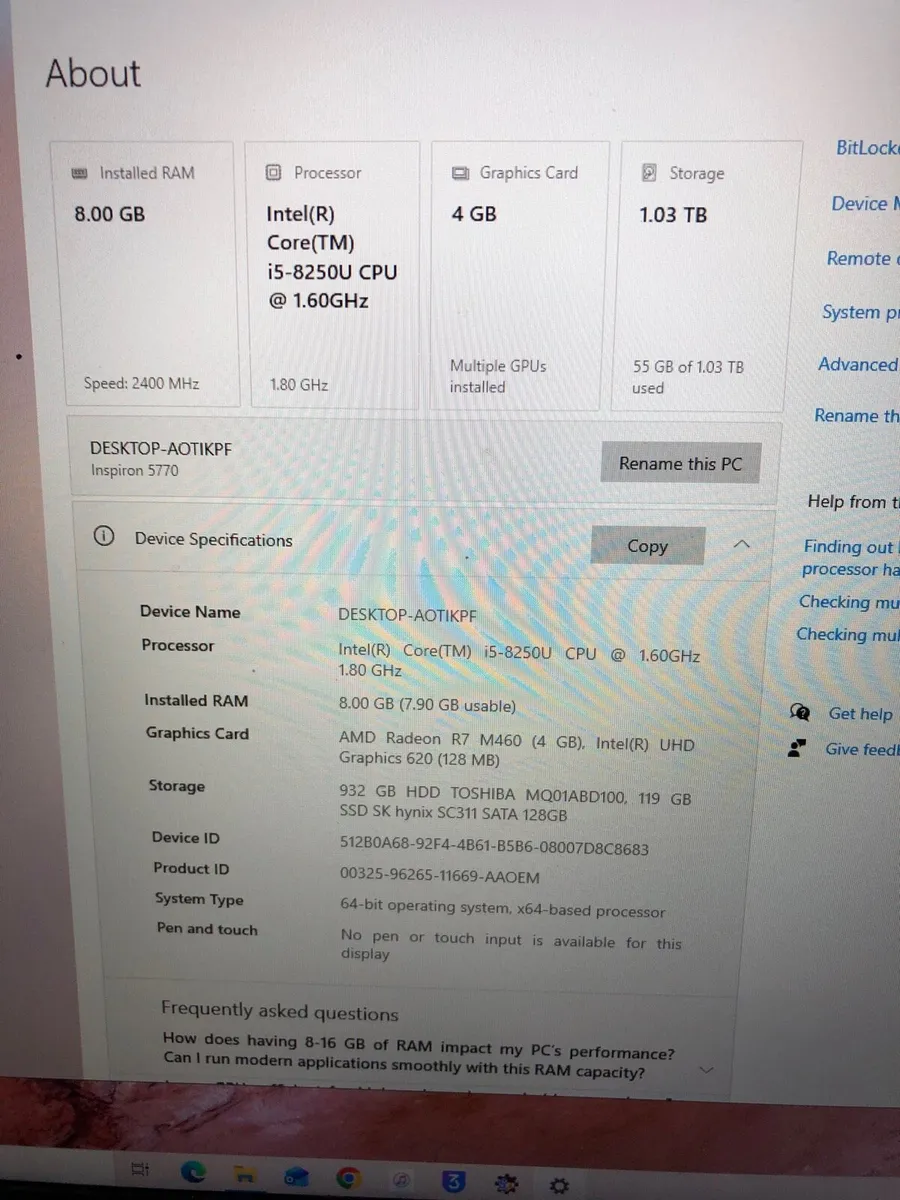 Dell 5770 17inc display 8ram 1tb hard 4gpu - Image 4