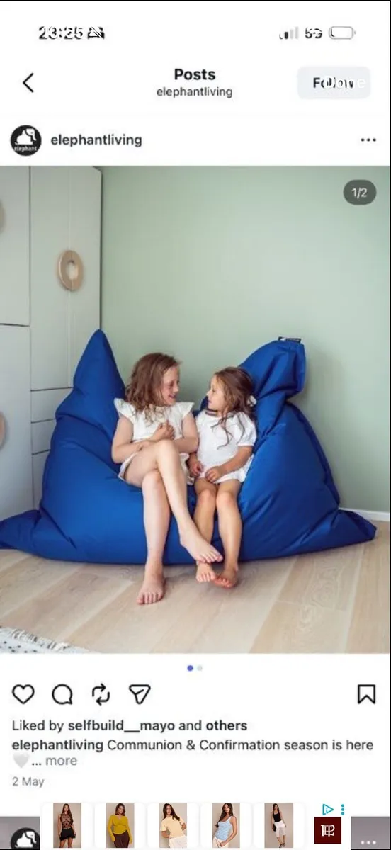 Elephant Living Jumbo Bean Bag in Black - Image 1