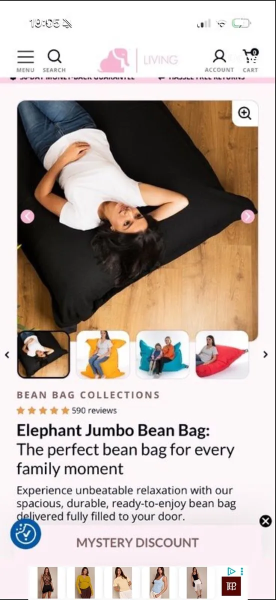 Elephant Living Jumbo Bean Bag in Black - Image 2