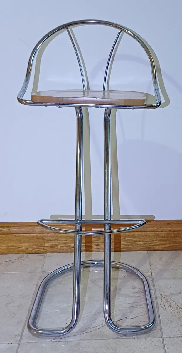 Designer Bar Stools - Wood & Chrome Steel - Image 2