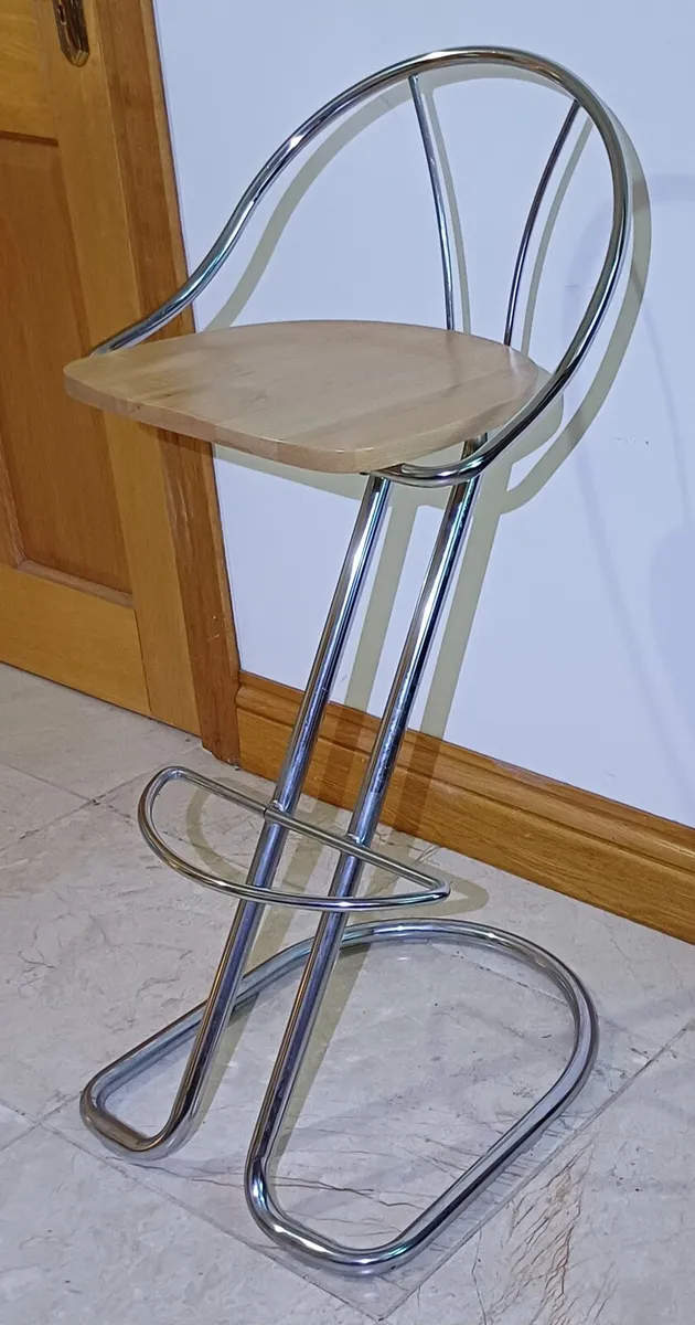 Designer Bar Stools - Wood & Chrome Steel - Image 3