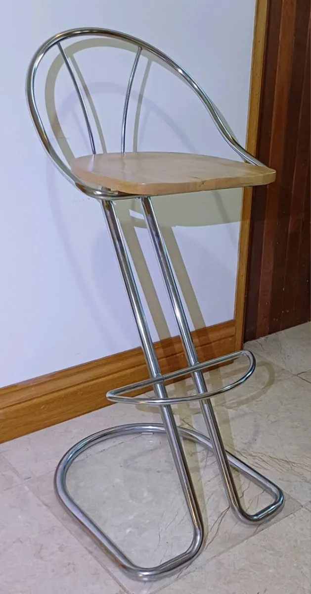 Designer Bar Stools - Wood & Chrome Steel - Image 1