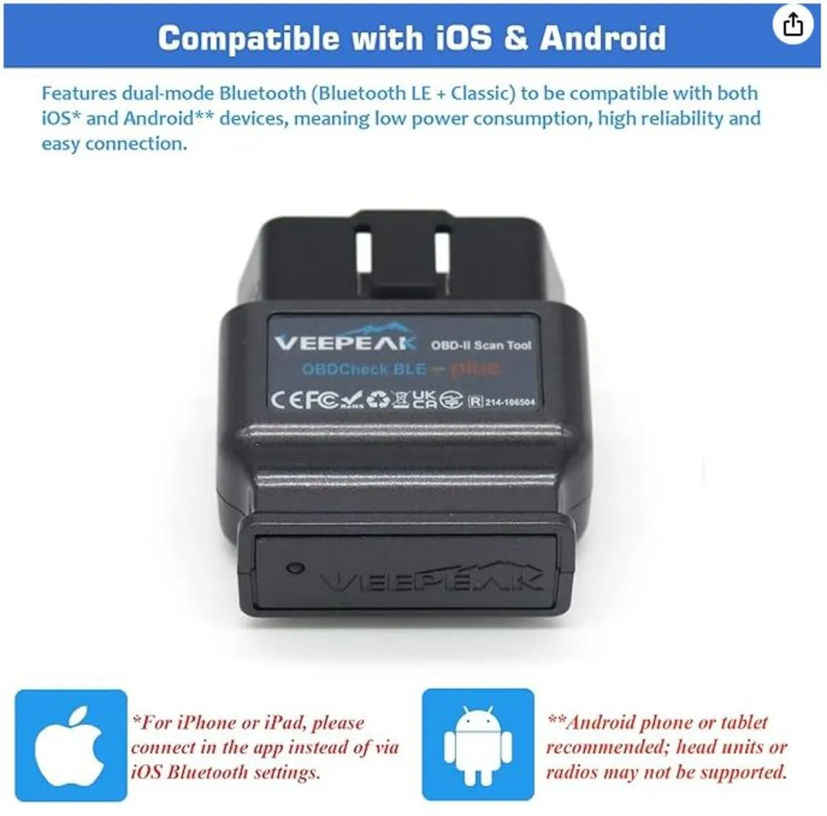 Veepeak OBDCheck BLE+ OBD II Bluetooth - Image 1