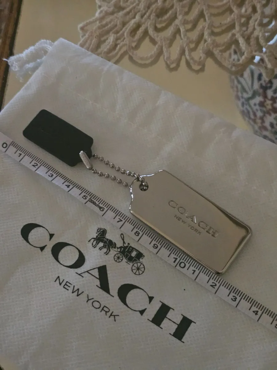 Coach Silver Metal & Black Leather Bag Tags/NEW - Image 1