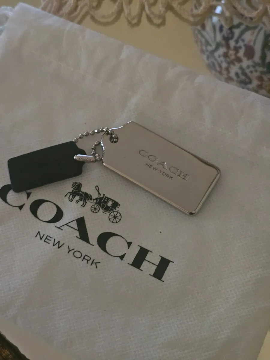 Coach Silver Metal & Black Leather Bag Tags/NEW - Image 2