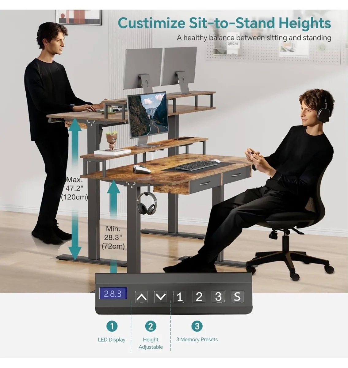 Standing Desk, Electric Height Adjustable Desk wit - Image 4