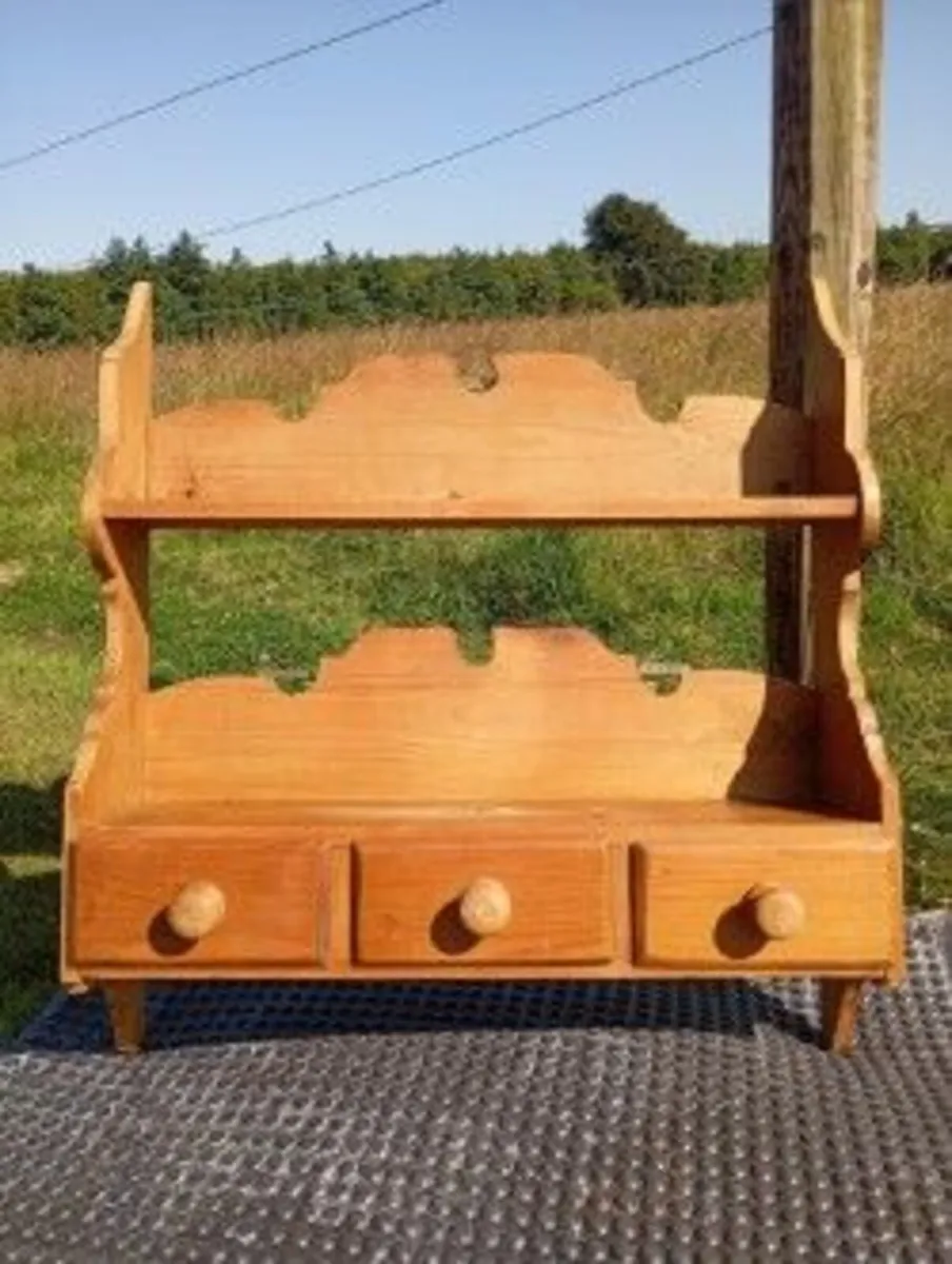 Solid Pine Wall Shelf / Plate Rack with 3 Drawers - Image 1
