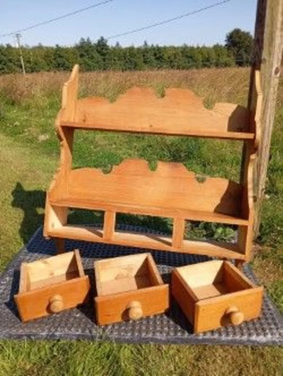 Solid Pine Wall Shelf / Plate Rack with 3 Drawers - Image 3