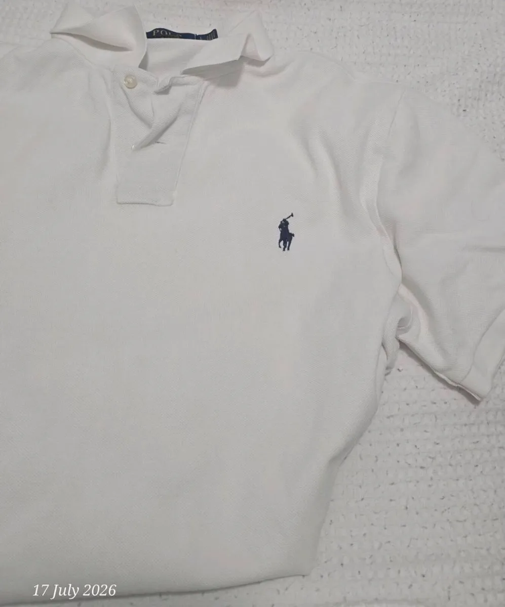Ralph Lauren Polo Shirt – White-L-Custom Slimfit - Image 1
