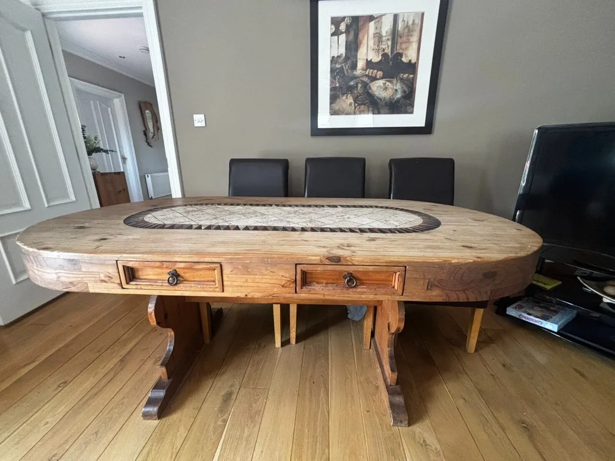Dining Table & 6 Brown Leather Chairs - Image 2