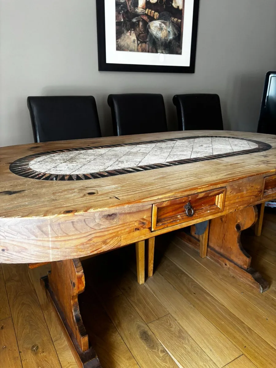 Dining Table & 6 Brown Leather Chairs - Image 3