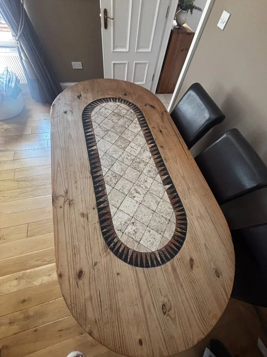 Dining Table & 6 Brown Leather Chairs - Image 4