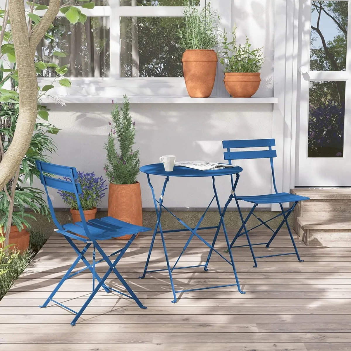 Folding Bistro Set 3 Pieces Conversation 2 Chairs - Image 1