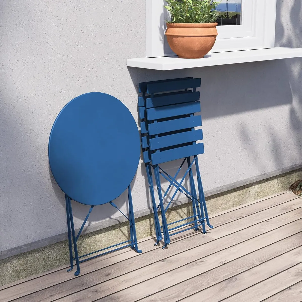 Folding Bistro Set 3 Pieces Conversation 2 Chairs - Image 3