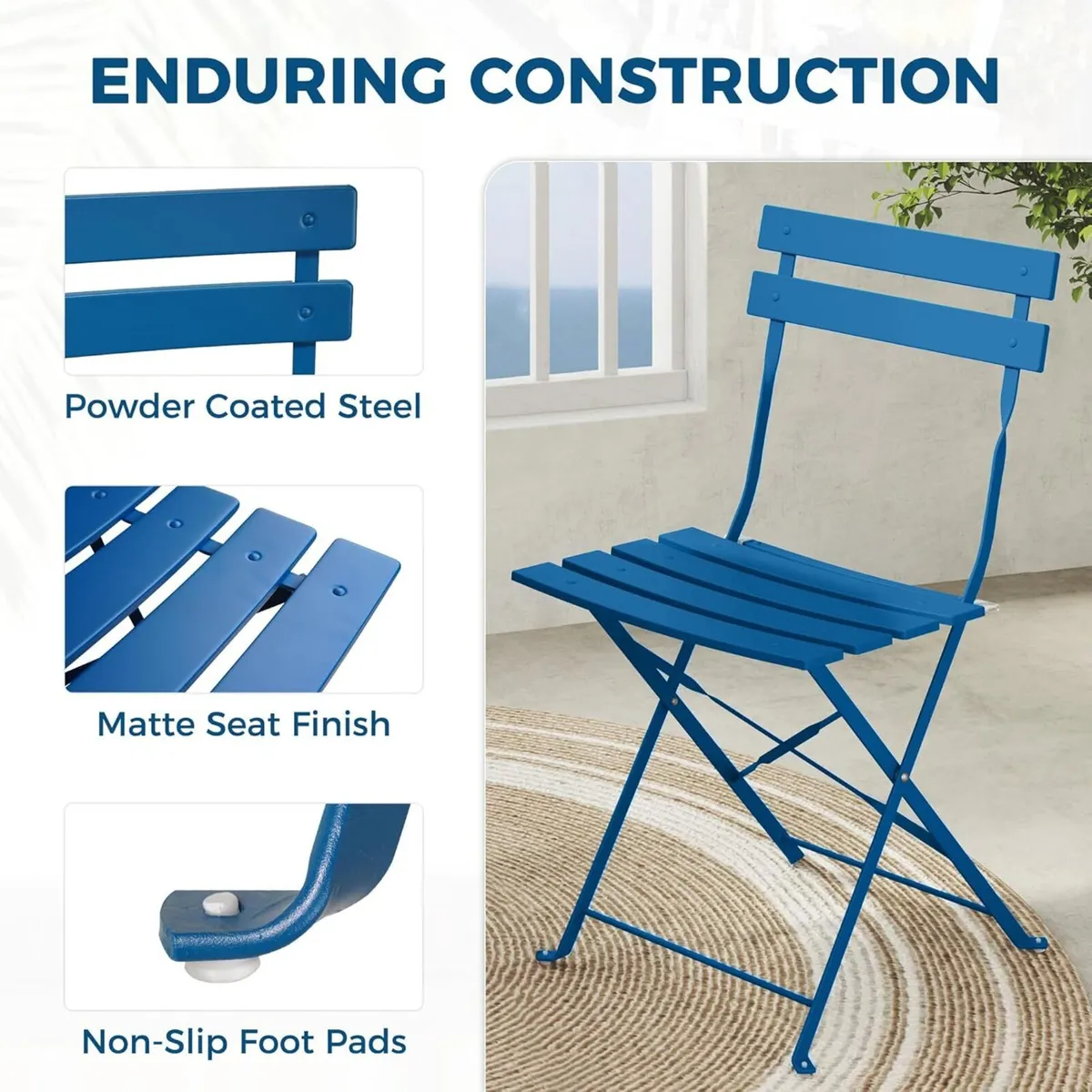 Folding Bistro Set 3 Pieces Conversation 2 Chairs - Image 4