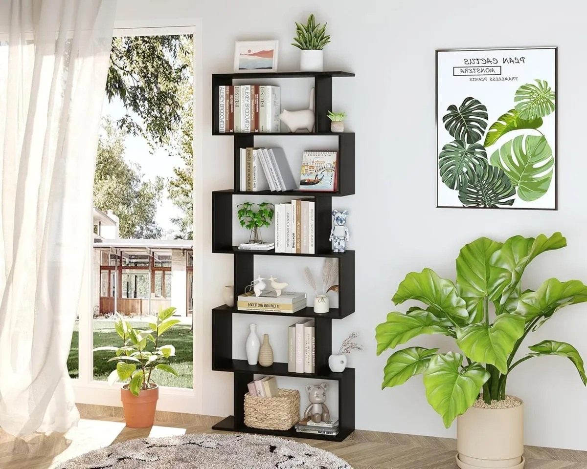 Bookshelf 6-Tier Geometric Bookcase S Shaped Book - Image 2