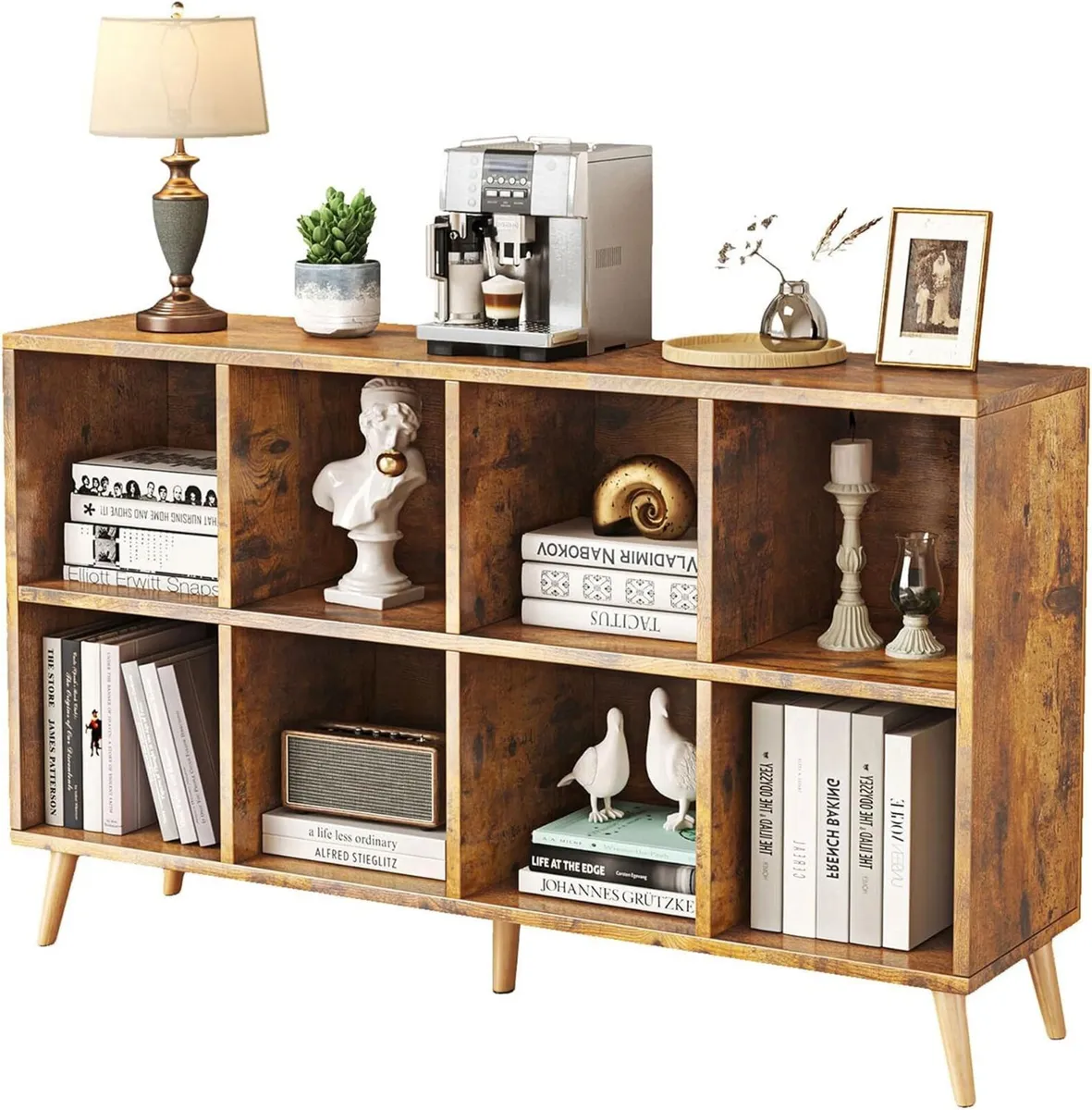 8-Cube Bookshelf 2 Tier Retro Bookcase with Legs - Image 1