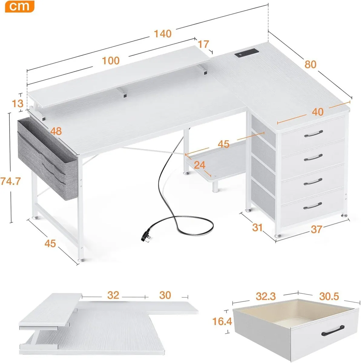Corner Desk with Drawers L Shaped Computer - Image 3