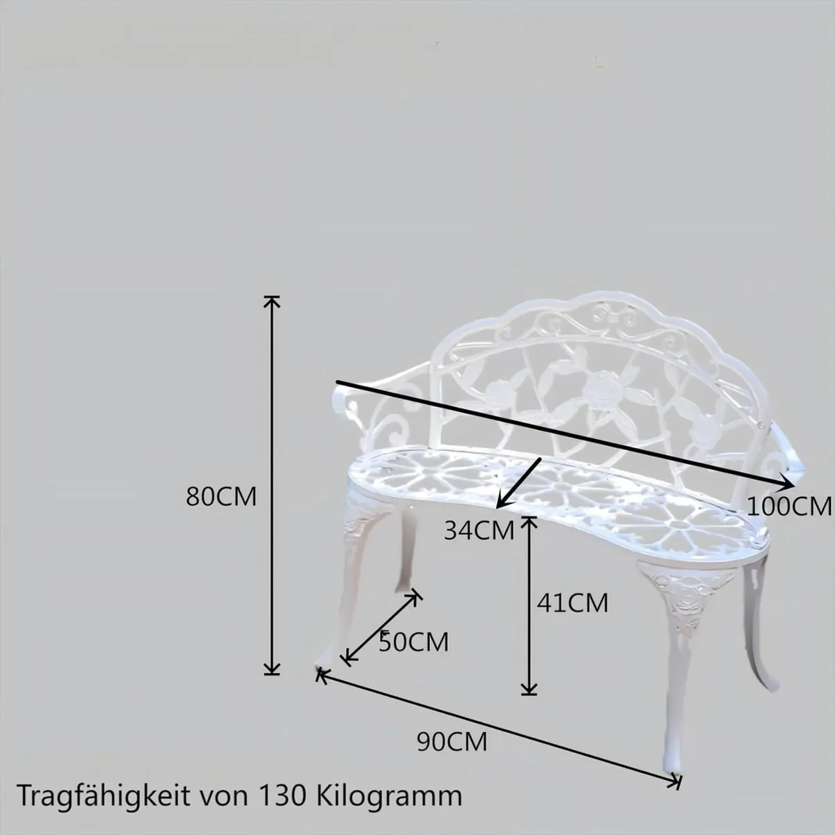 Garden Bench Metal Aluminium Rose - Image 2