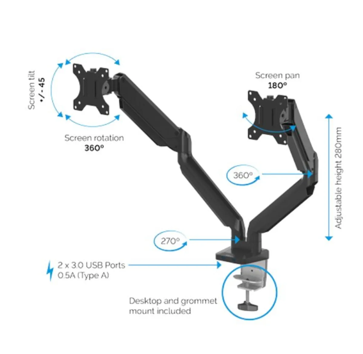 Dual Monitor Arm - Black - Image 3