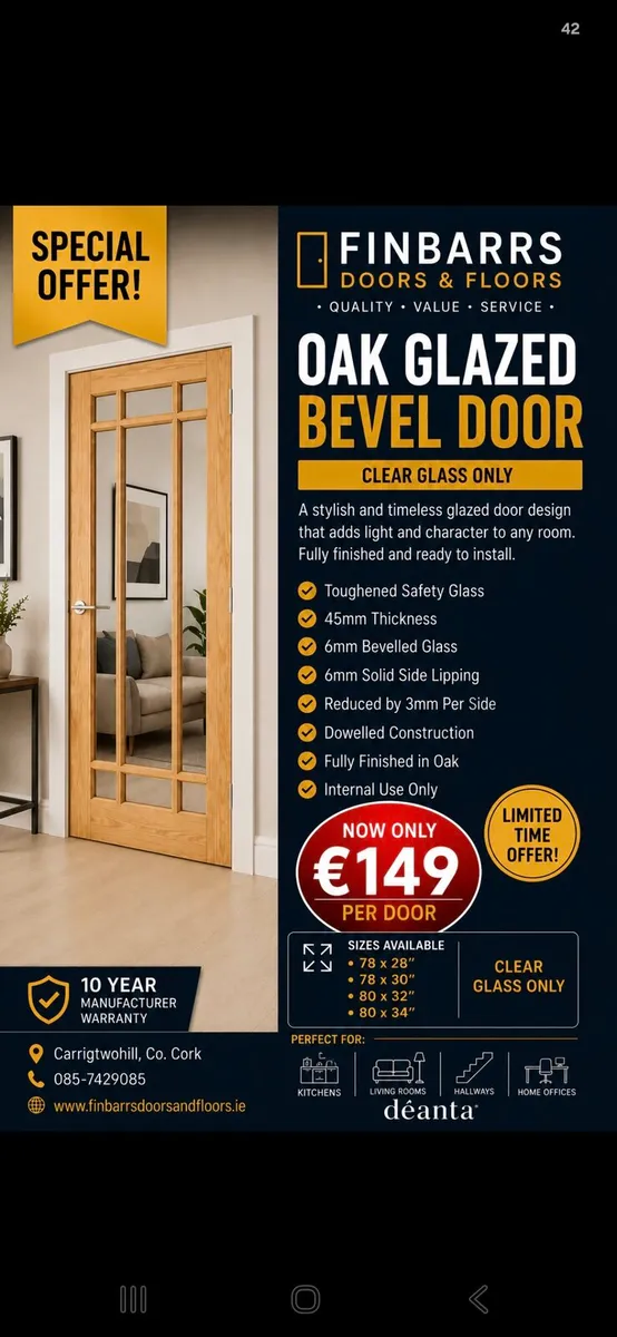 Deanta Oak Nm5g Glass Doors all Sizes