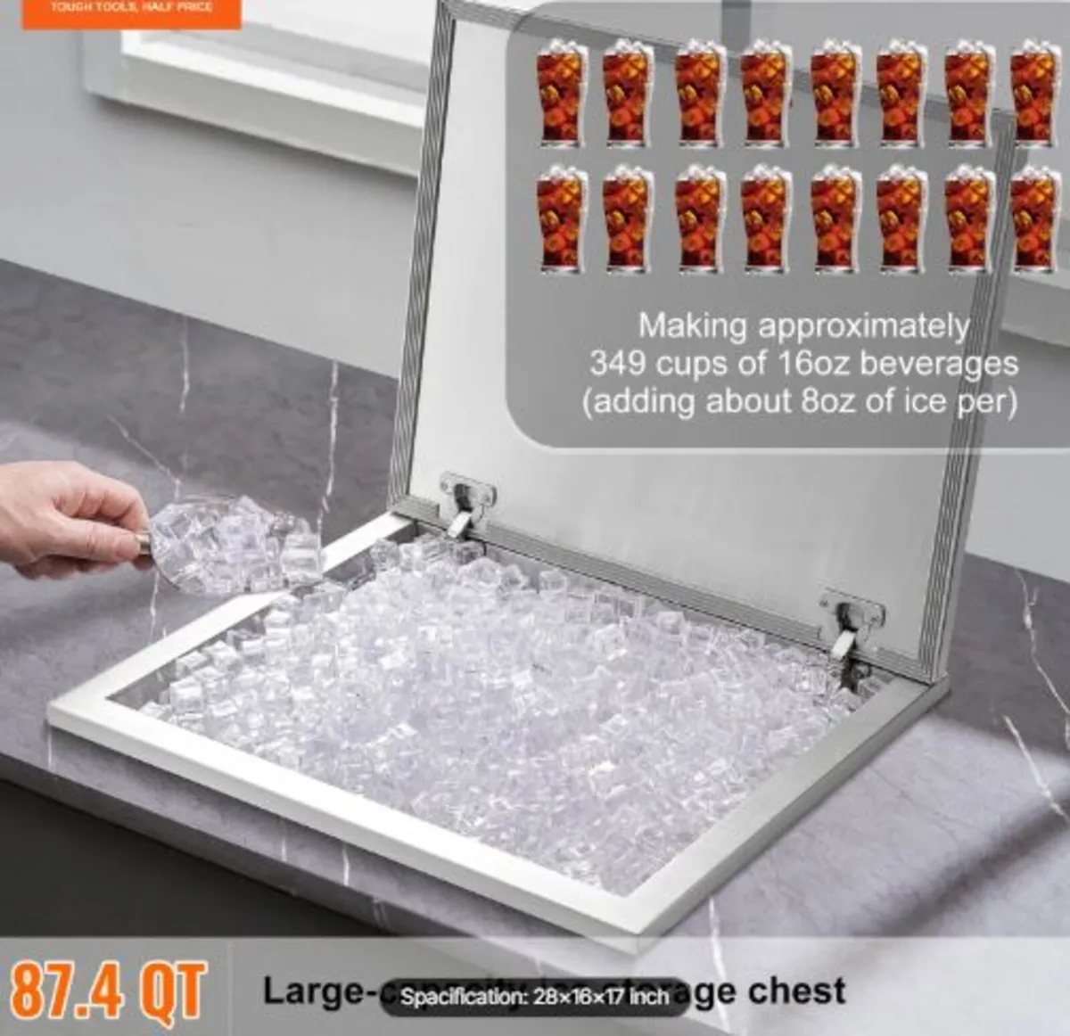 Drop in Ice Chest, 28"L x 16"W x 17"H Stainless - Image 2