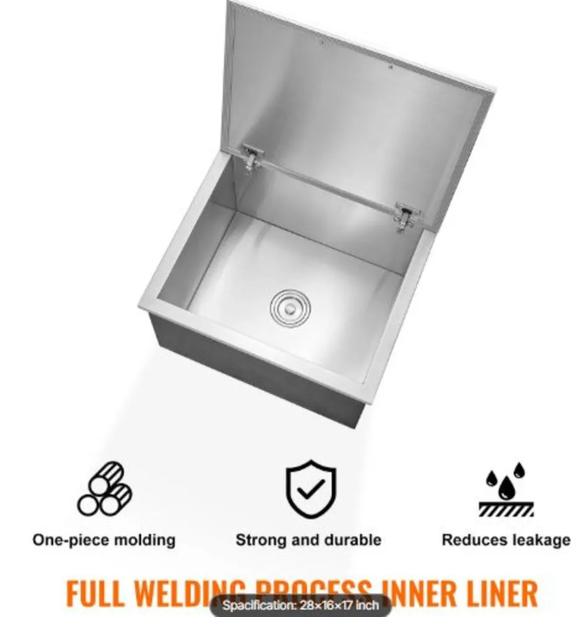 Drop in Ice Chest, 28"L x 16"W x 17"H Stainless - Image 4