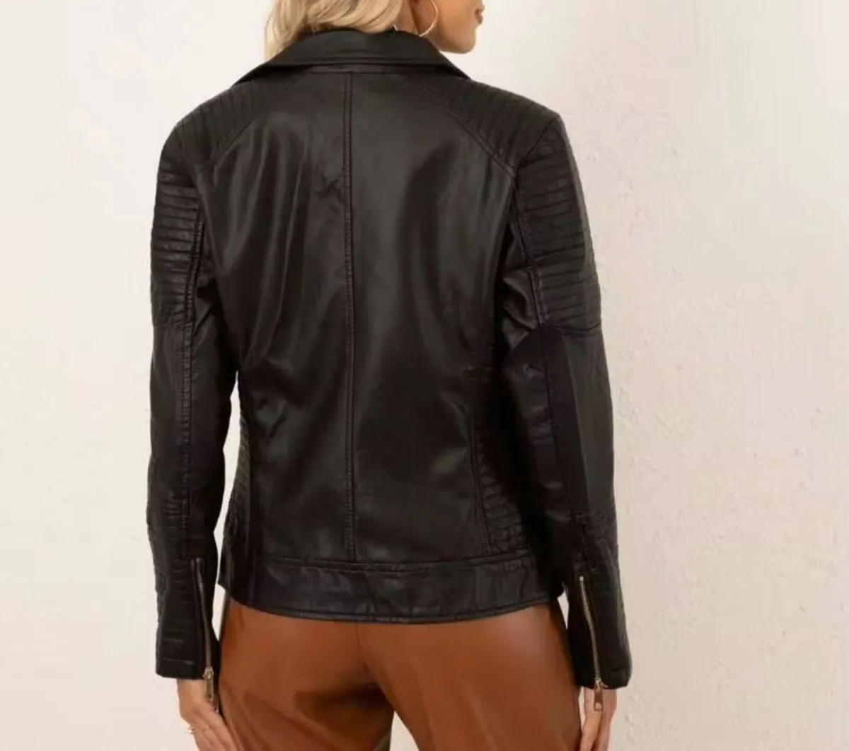 Women's Style Faux Leather Motorcycle Jacket - Image 3