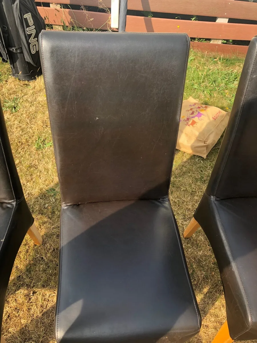 Leather oak dining chairs - Image 3