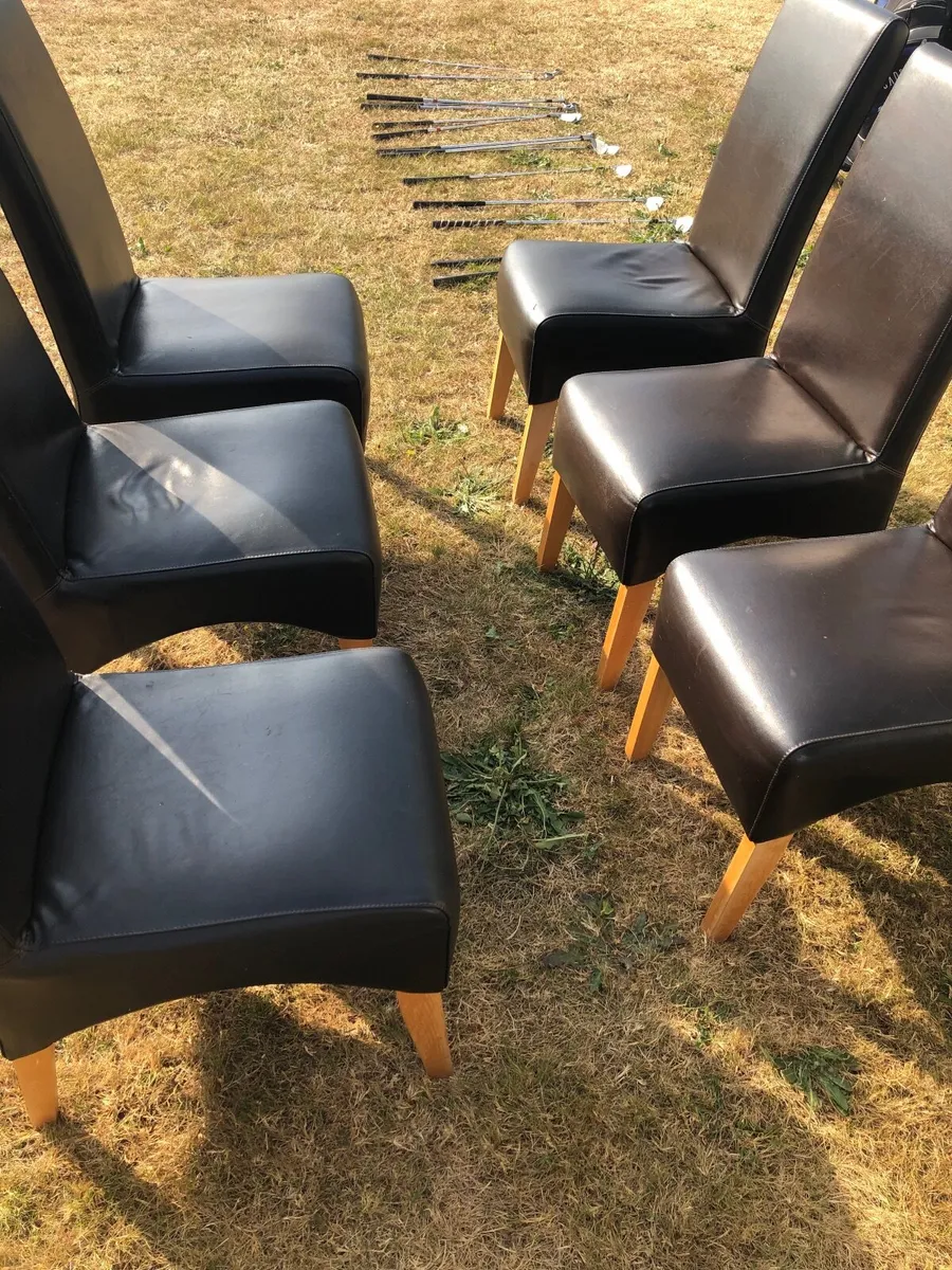 Leather oak dining chairs - Image 1