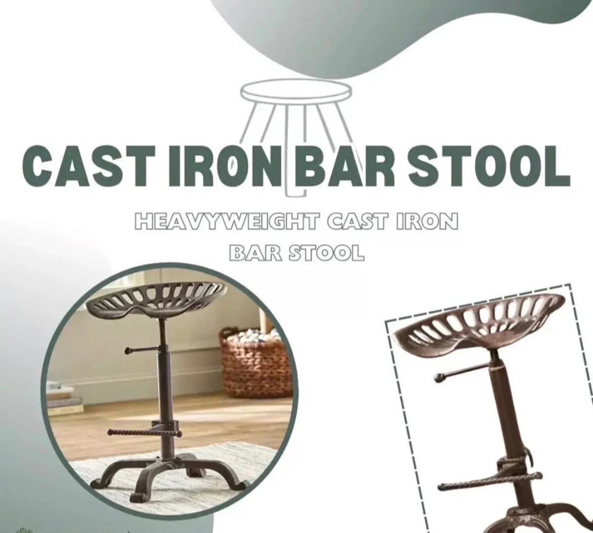 NEW Tractor Style Cast Iron Kitchen Bar Stool - Image 3
