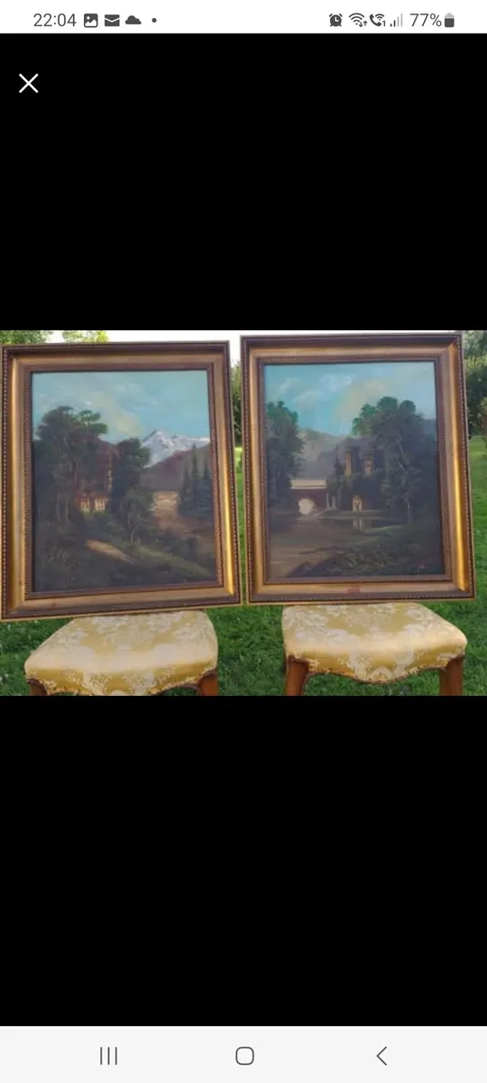 Antique pair of large oil paintings - Image 1