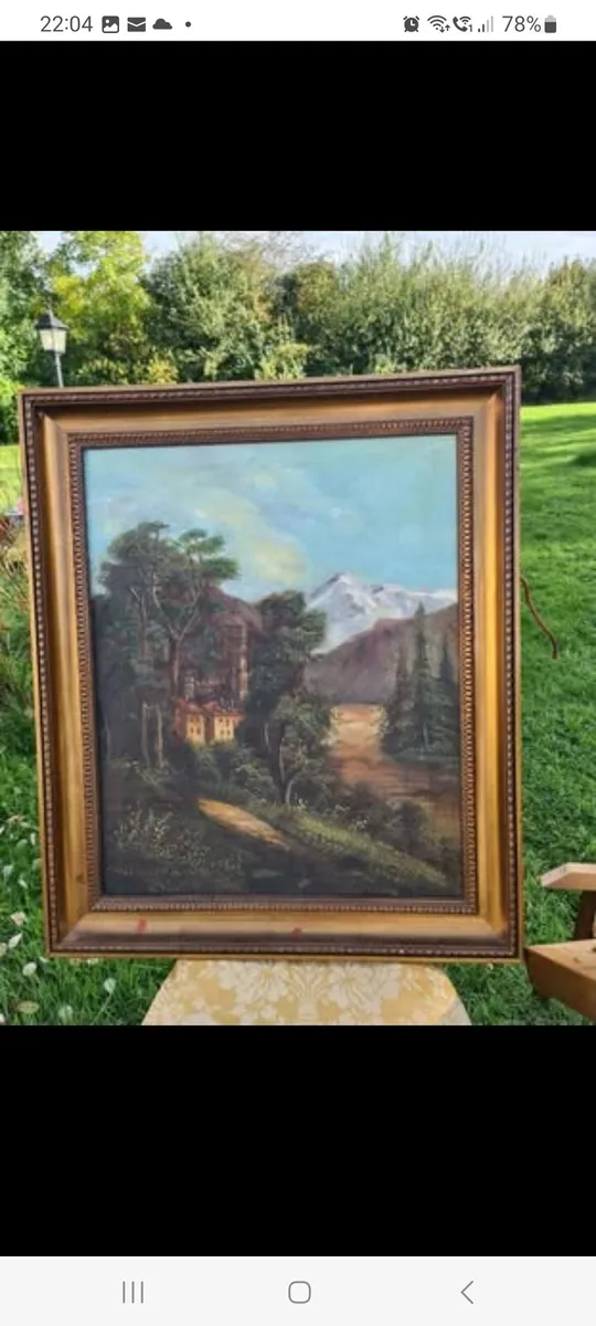 Antique pair of large oil paintings - Image 2