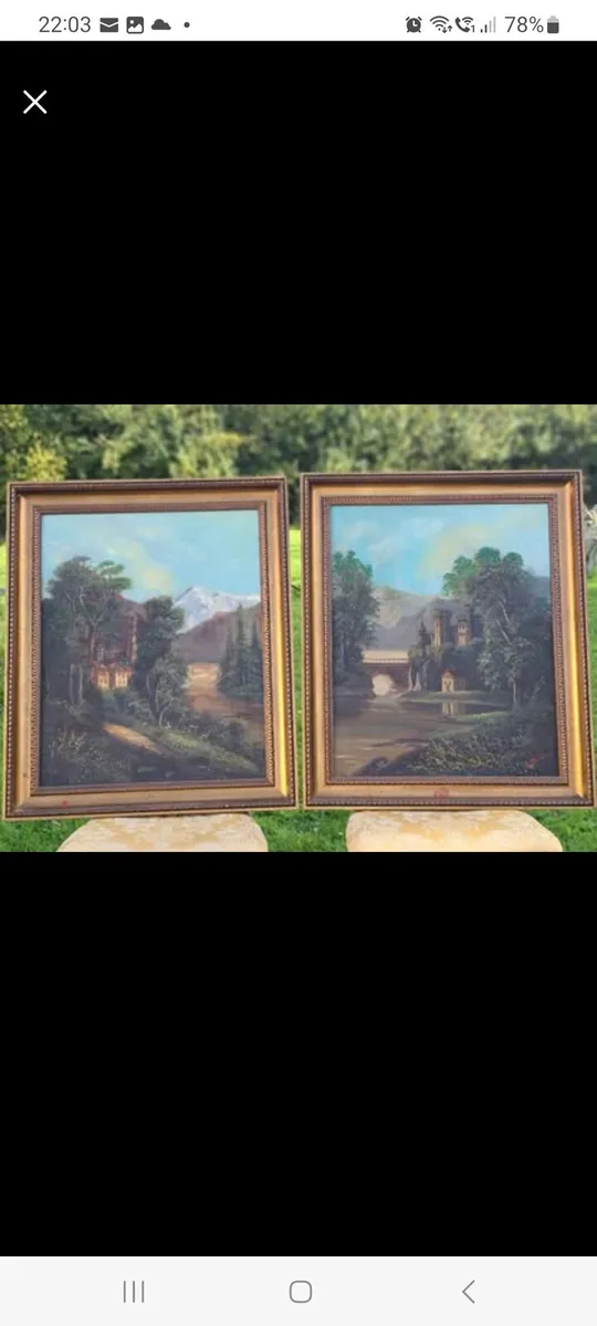 Antique pair of large oil paintings - Image 3